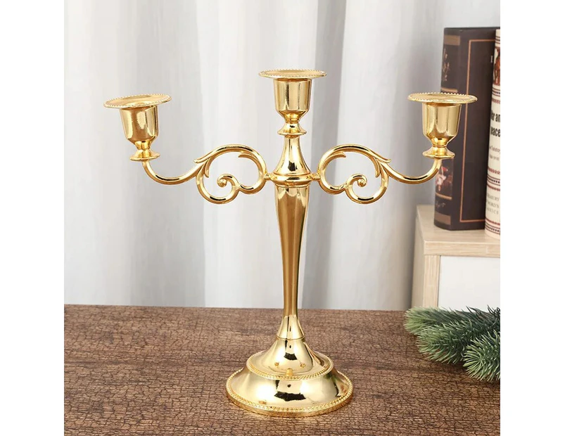Metal Candlestick 3 Arms 10" Tall Candle Holder Candelabra Candle Stand for Home Restaurant Dining Table Decor Gold Bronze Color—GOLD 3-ARM