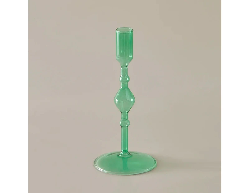 Slim Candlestick Holder Glass Candle Holders Home Decor Glass Table Candle Stand Holder Creative Decoration Ornament—Green M