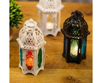 Vintage Moroccan Windproof Candle Holders Hanging Candle Lantern Iron Glass Votive Candlestick Wedding Decor Party Home 7*17cm—White Multicolored