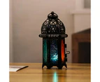 Vintage Moroccan Windproof Candle Holders Hanging Candle Lantern Iron Glass Votive Candlestick Wedding Decor Party Home 7*17cm—Black Multicolored