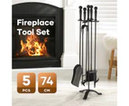 5PCS Fireplace Tool Set Fire Poker Firepit Tongs Accessories Brush Shovel Cast Iron Black