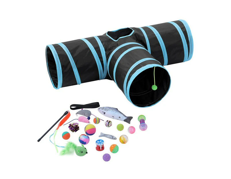 POP UP CATS TUNNEL w/ 20 CATNIP TOYS Indoor Pets Kittens Play Tunnel Interactive Running Maze Exercise Activity Play Collapsible Pet Cat Supplies