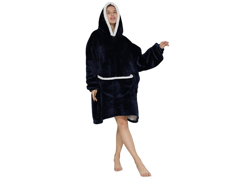 Oversized Wearable Blanket Sherpa Fleece Hoodie Sweatshirt Blanket for Adults - Navy