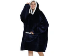 Oversized Wearable Blanket Sherpa Fleece Hoodie Sweatshirt Blanket for Adults - Navy