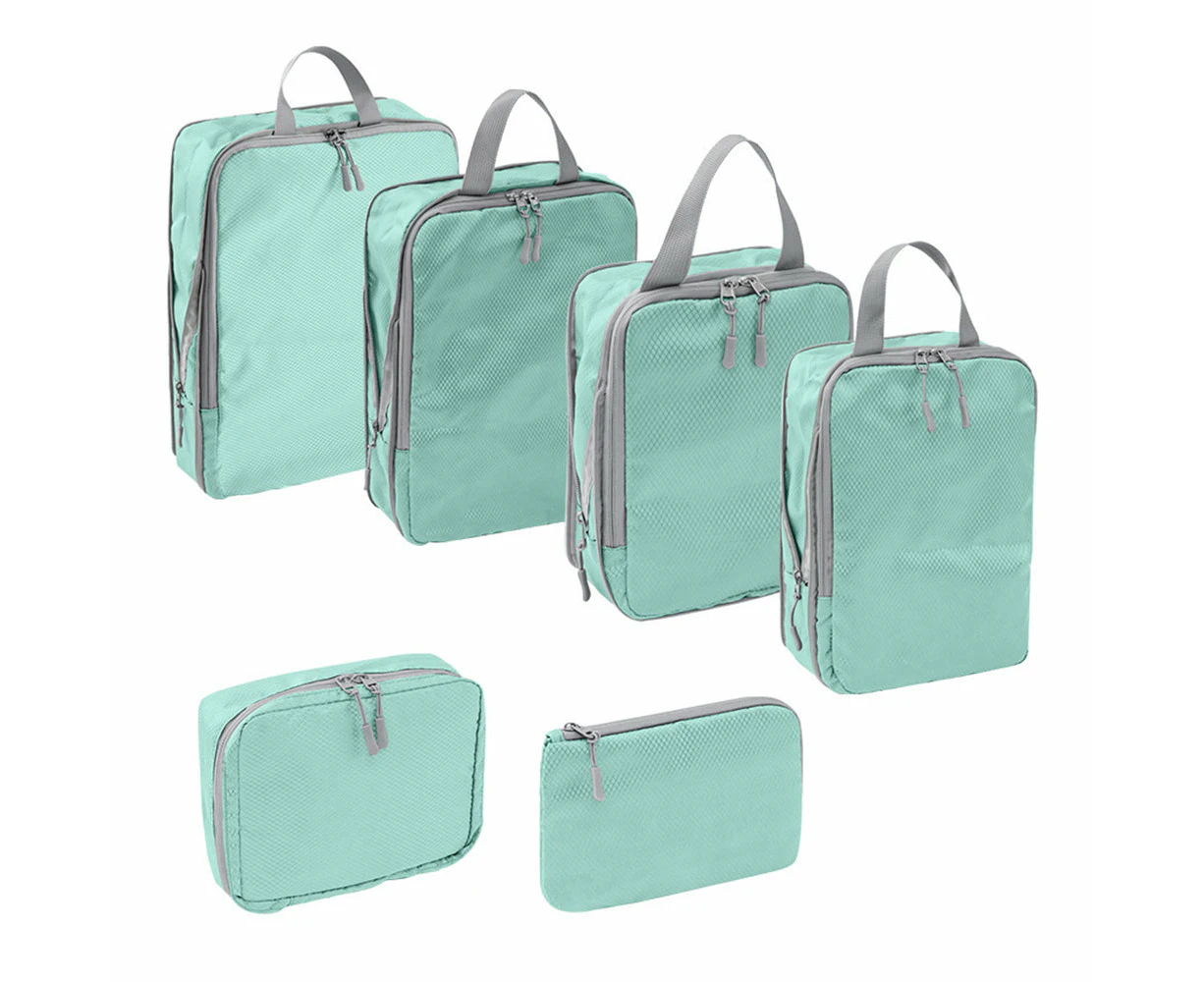 6Pcs Compression Packing Cubes Suitcase Organizer Bag Luggage Storage Bag Blue