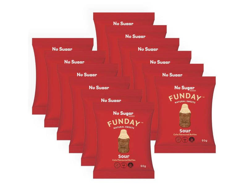 12pk Funday Sour Cola Bottles Gummy Sweets Lollies No Added Sugar Snacks 600g