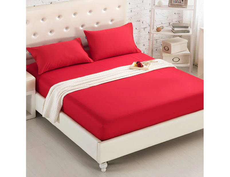 Cotton Breathable Deep Pocket, Solid 3-Piece Bed Sheets Set (1 Fitted Sheet, 2 Pillow Covers) Bed Sheet Set-CLOO1-01 bright red