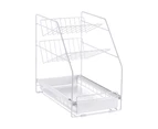 Home Kitchen Storage Organiser 3 Tier Shelves top/under cupboard rack Sliding Basket Stainless Steel/White