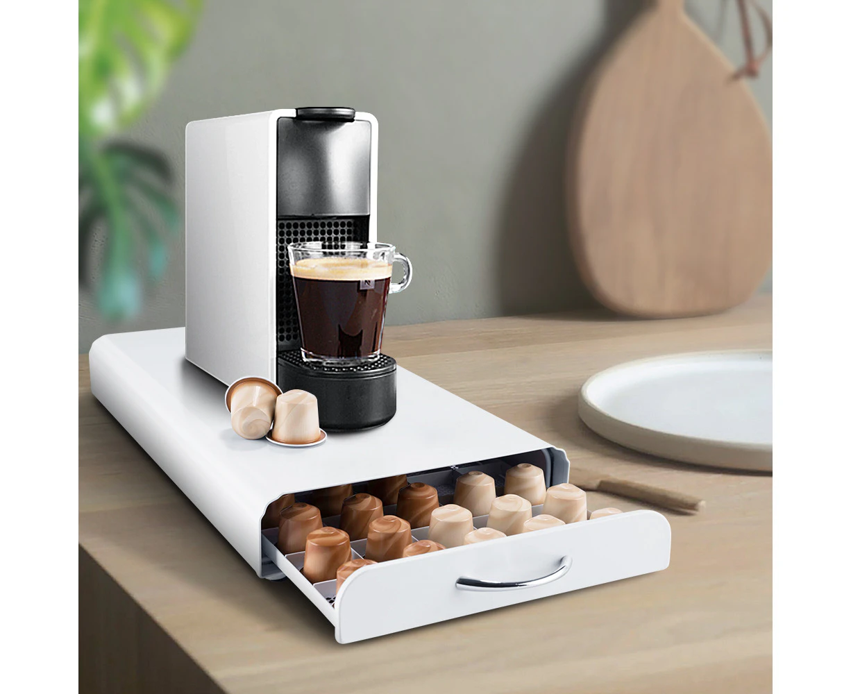 Hold 50 Capsules Coffee Pod Capsules bracket Storage Organizer Sliding Drawer Storage Holder White