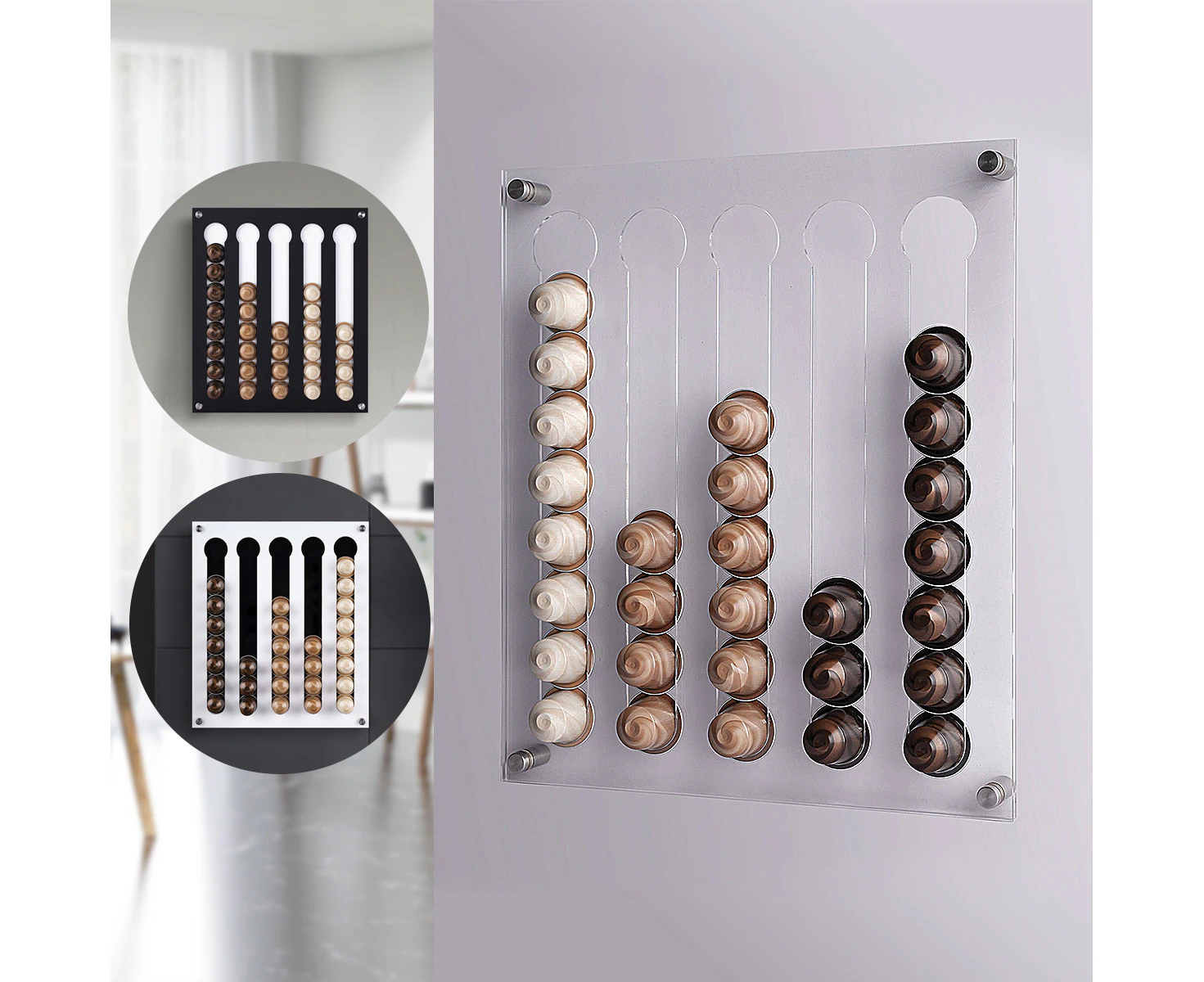 40 Capsules Coffee Pod Holder Capsules Storage Organizer Wall mounted Space Saving