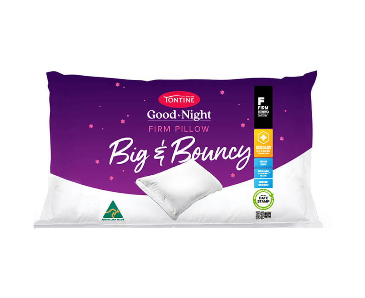 Tontine Good Night Big & Bouncy Firm Soft Sleeping Pillow w/ Cotton Cover White