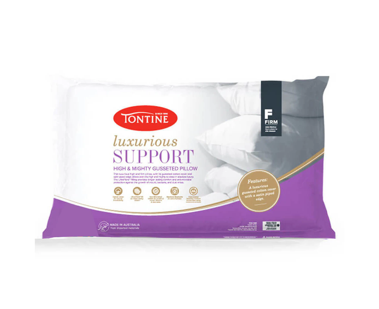 Tontine Luxurious Support High & Firm Sleeping Pillow Cushion Rectangle Bedding