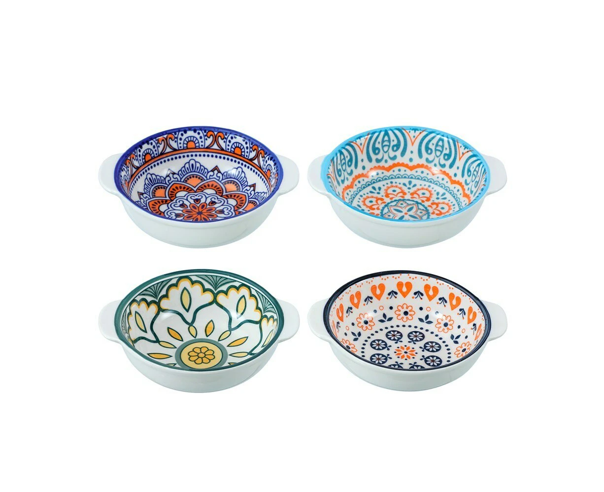 4x Lemon & Lime Moroccan Deco 16x13.5cm Ceramic Handled Soup Bowl Round Assorted