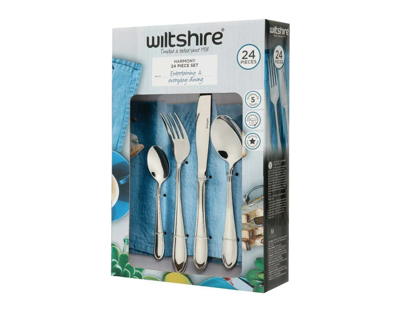 24pc Wiltshire Harmony Essential Everyday Stainless Steel Cutlery Utensil Set