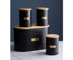 Typhoon 1.4L Tea Canister Tin w/ Bamboo Lid Round Airtight Kitchen Storage Black