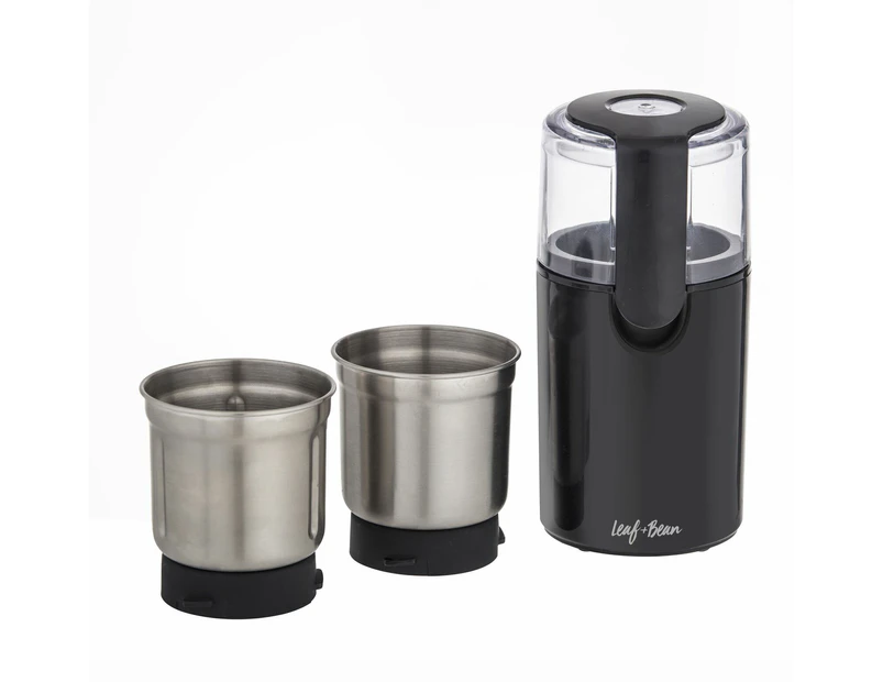 Leaf & Bean 2 In 1 Electric Coffee & Spice Grinder Set Black/Stainless Steel