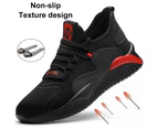 Cushioned Mens Womens Steel Toe Indestructible Boots Anti-Smash Safety Boot Construction Work Shoes black red