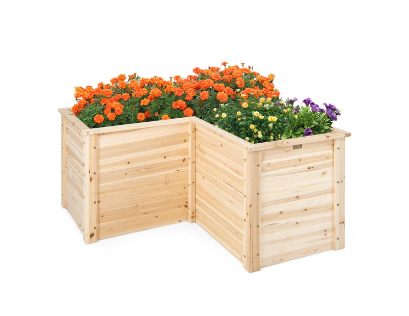 Giantex Wood L-Shaped Raised Garden Bed Deep Root Planter Box w/Open-Ended Base Gardening Planter