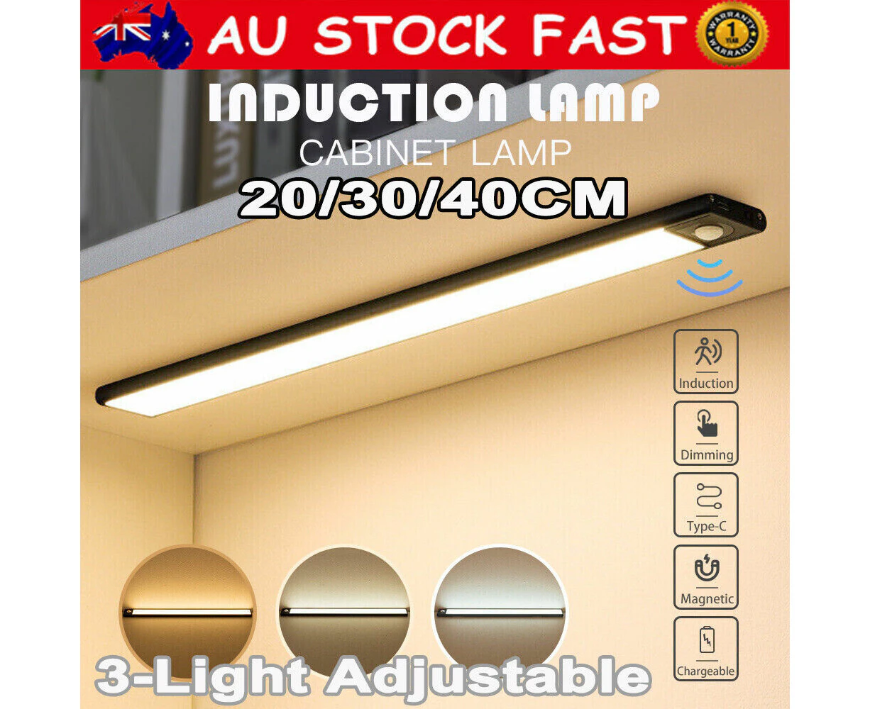 LED Dimmable Motion Sensor Closet Light Rechargeable Magnetic Stair Cabinet light Lamp 40cm Silver