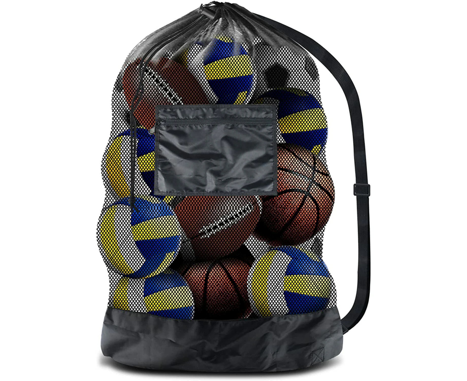 Sports Ball Bag Mesh Socce Ball Bag Heavy Duty Drawstring Bags Team Work For Holding Basketball, Volleyball, Baseball, Swimming Gear With Shoulder Strap