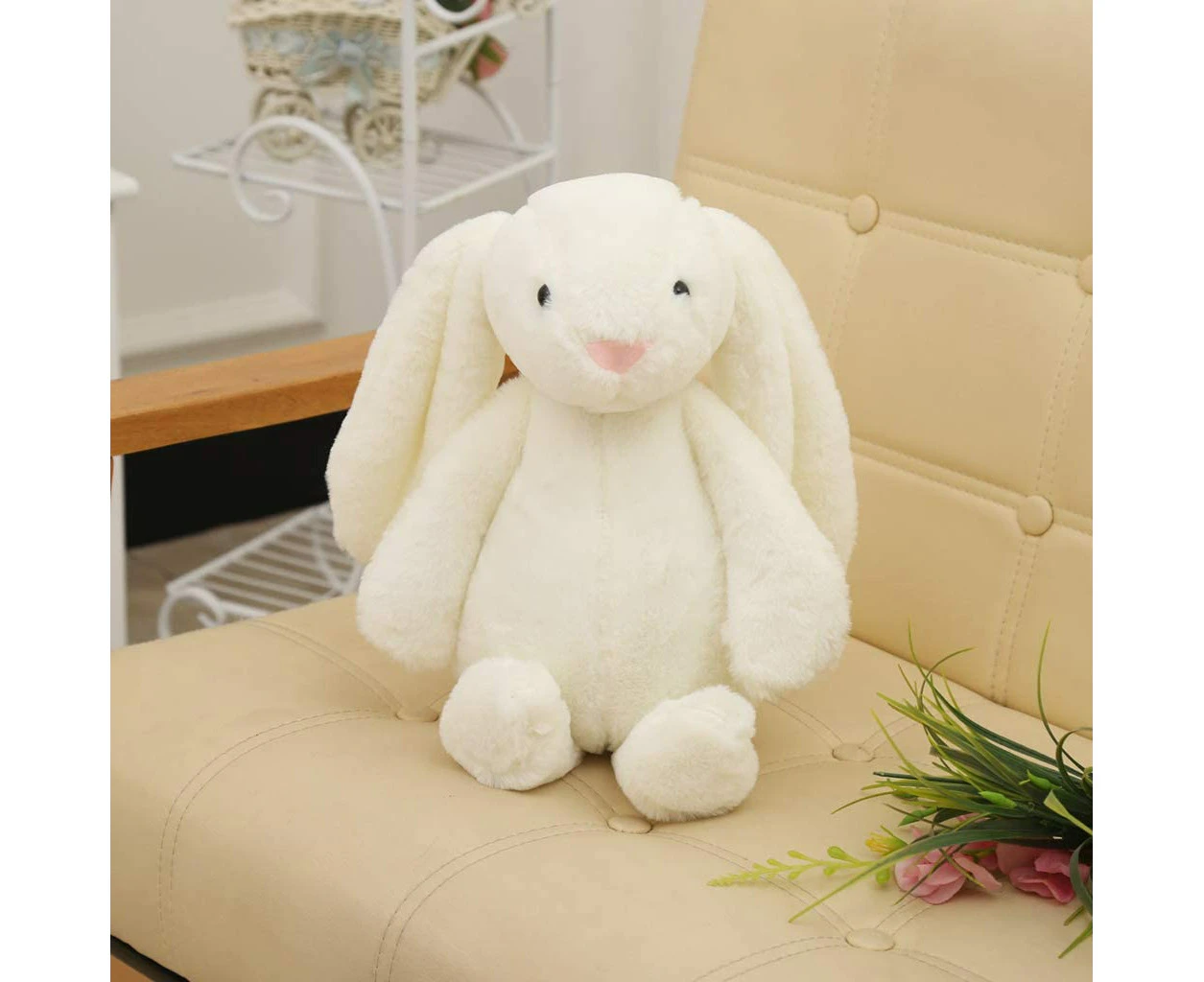 Bunny Stuffed Animal Easter Lop Eared Rabbit Plush Cuddly White Bunny Plushie Toy With Carrot Fluffy Kawaii Soft Hugging Sleeping Pillow (White,30Cm)