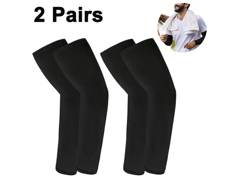 2 Pairs Arm Sleeve For Men Women Cooling Compression Tattoo Cover Up Sleeves Uv Sun Protection For Cycling Fishing Golf-Black