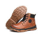 Thicken Plus Cashmere Labor Insurancotton Shoes Men'S Leather Steel Toe Anti-Smash  Anti-Stab Safety Shoes Brown