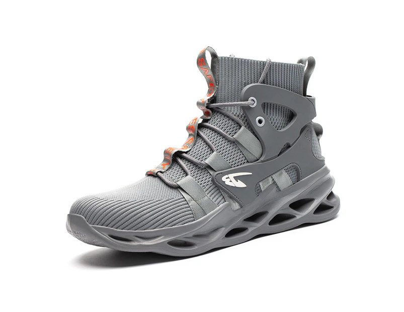 Flying Woven Fabric Men Anti-Smash Anti-Stab  Work Shoes Indestructible Shoes Men  Safety Shoes Grey