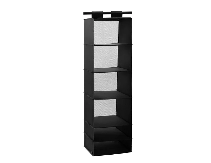 6 x FOLDABLE LARGE HANGING ORGANISERS 6 SECTIONS 45x125cm BLACK Storage Wardrobe Cube Organiser 6 Section Closet Hanging Organiser