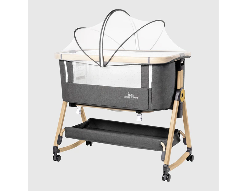 Baby bassinet with Mattress, rocking Crib Co-sleeping cradle with mosquito net - Grey
