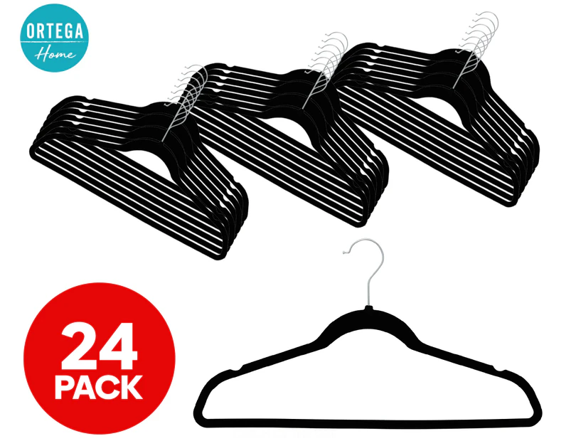 Ortega Home Velvet Hangers 24-Pack - Black