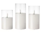 Set of 3 Daniel Brighton LED Wax Candles in Glass - White/Clear