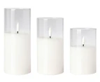 Set of 3 Daniel Brighton LED Wax Candles in Glass - White/Clear