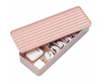 Plastic Cable Organizer Box with Compartments, Desk Accessories Storage Case with Lid and Wire Ties, 27.2*9.6*6cm,Pink