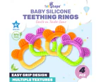 1st Steps 4PCE Baby Teething Rings Silicone Easy Grip Textured Relieves Gums