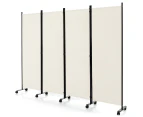 Giantex 4-Panel 1.73m Mobile Room Divider Foldable Screen Privacy Divider  w/Lockable Wheels Room Partition White