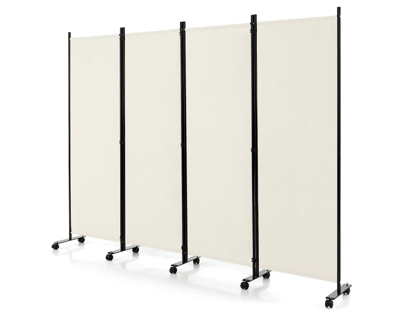 Giantex 4-Panel 1.73m Mobile Room Divider Foldable Screen Privacy Divider  w/Lockable Wheels Room Partition White