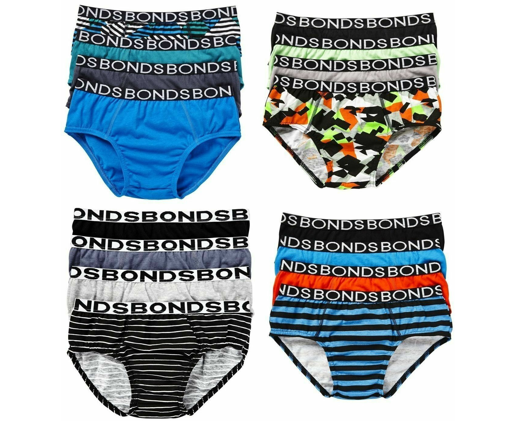 Bonds Boys Kids Underwear 4 Pairs Undies Brief Briefs Black 2 3 4 6 8 10 12  14 Cotton - Randomly Picked Pack