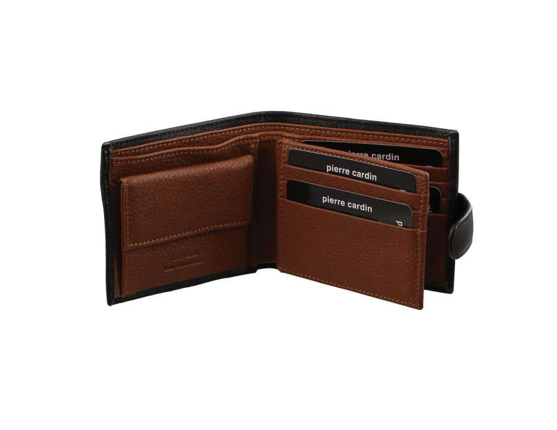 Pierre Cardin Mens Italian Leather Two Tone Wallet Credit Card Holder - Black Cognac