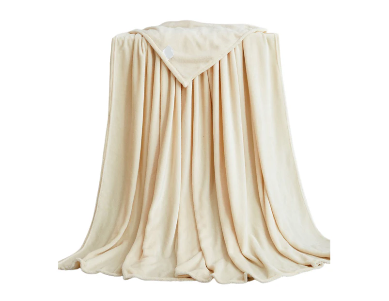 Minbaeg Coral Fleece Blankets Super Soft Shaggy Universal Solid-color Fleece Blankets for Sofa-Beige 50x70cm