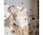 Minbaeg Bear Pattern Throw Blanket Anti-pilling Knitted Cotton Swaddle Wrap Sleeping Blanket for Couch-Khaki