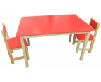 Wooden Rectangle Table + 2 Chairs Set- RED