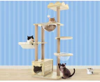 BEASTIE Cat Tree Wood Tower Scratching Post Beige 158cm