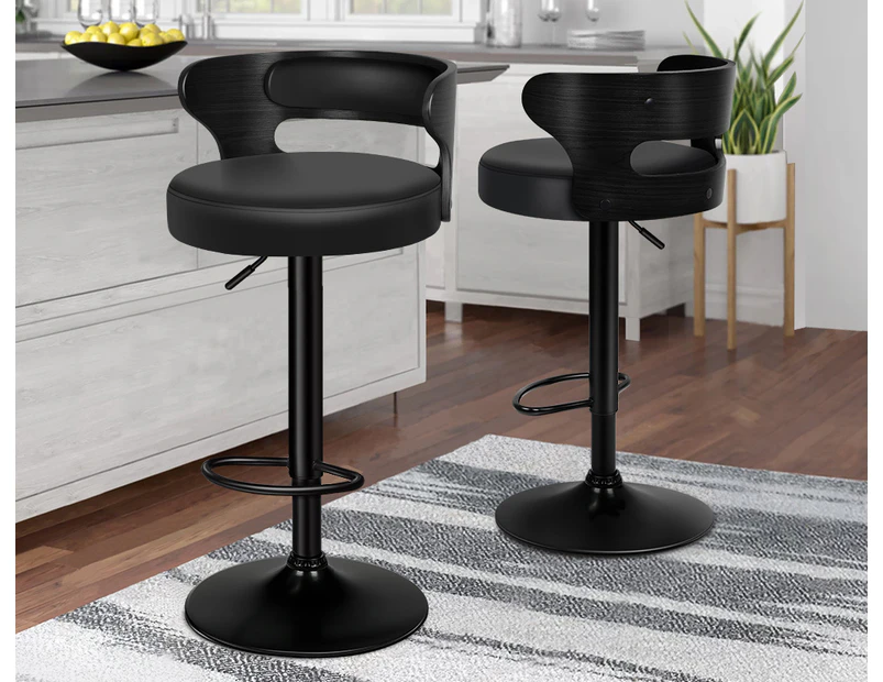 ALFORDSON 2x Bar Stool Kitchen Swivel Chair Wooden Leather Ramiro All Black