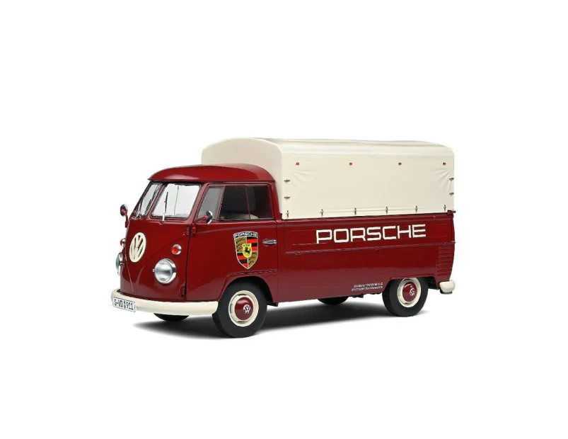 Solido Licensed 1:18 Scale Volkswagen T1 Pickup Porsche Service 1950 Model Car Red