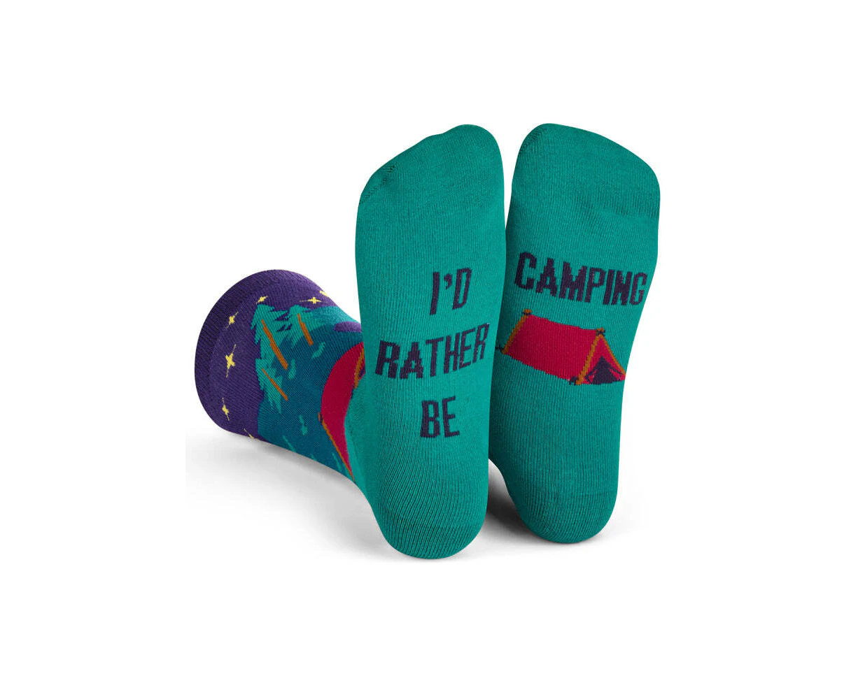 Lavley I'd Rather Be Camping Casual Unisex Outdoors Crew Length Novelty Socks - Multicoloured