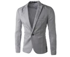 Men Casual Blazer Jacket One Button Tuxedo Suit Party Formal Coat Slim Fit Top - Gray
