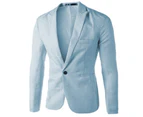 Men Casual Blazer Jacket One Button Tuxedo Suit Party Formal Coat Slim Fit Top - Sky Blue