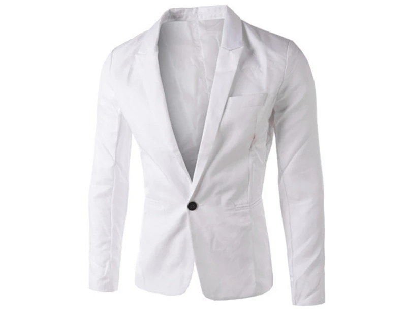 Men Casual Blazer Jacket One Button Tuxedo Suit Party Formal Coat Slim Fit Top - White
