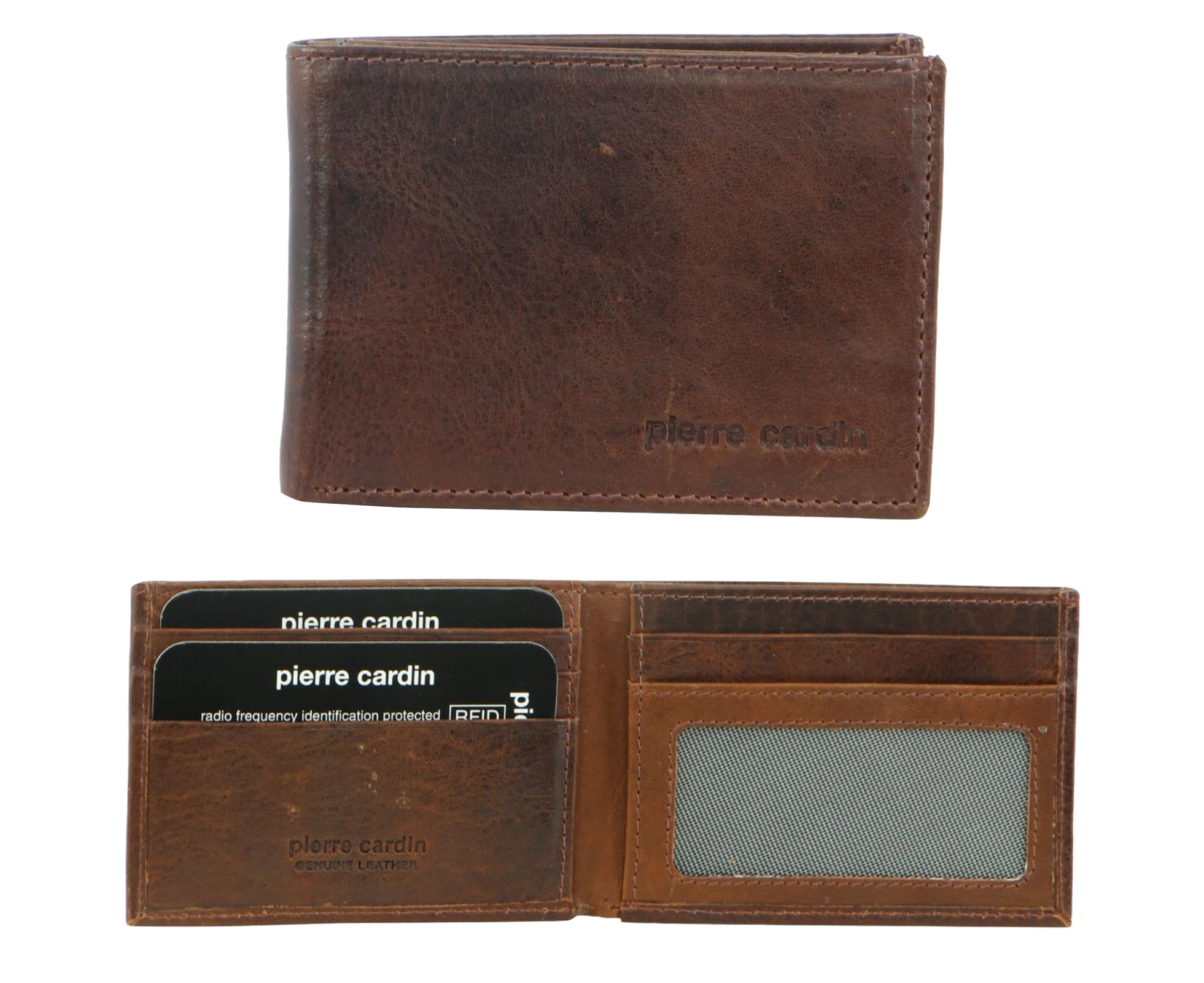 Pierre Cardin Mens RFID Slim Wallet Genuine Italian Leather w Gift Box - Cognac